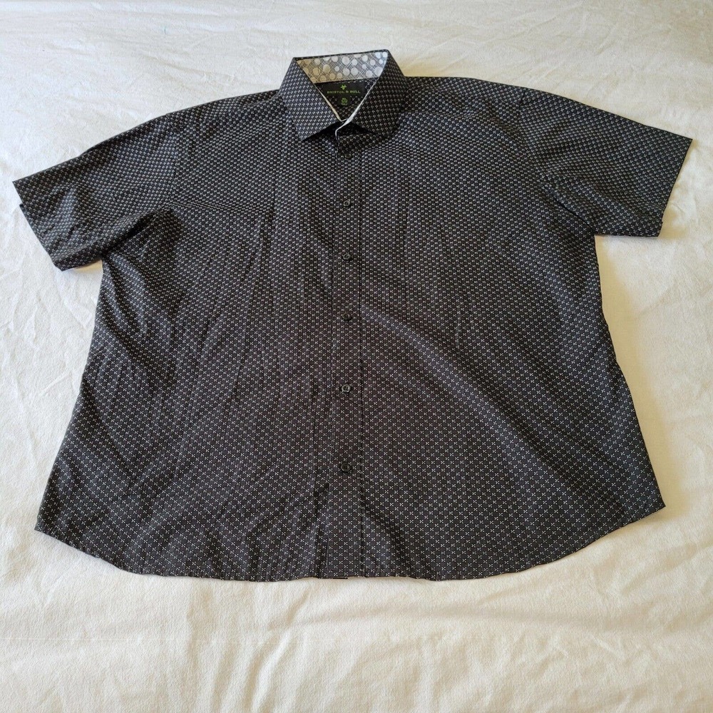 BRISTOL & BULL Short Sleeve Button Down Shirt Mens Size XL Black Geometric Print